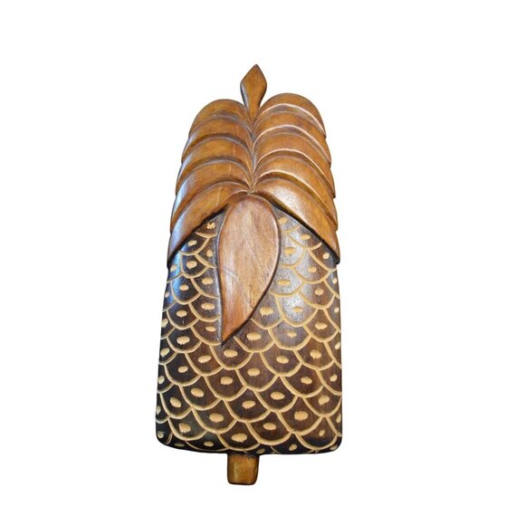Vintage 1980s Rustic Hand-Carved Wood Tropical Palm Wall Hanging Decor - Picture 1 of 7